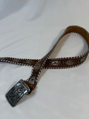 Vintage Western Leather Belt Siskiyou Elk Buckle 1984